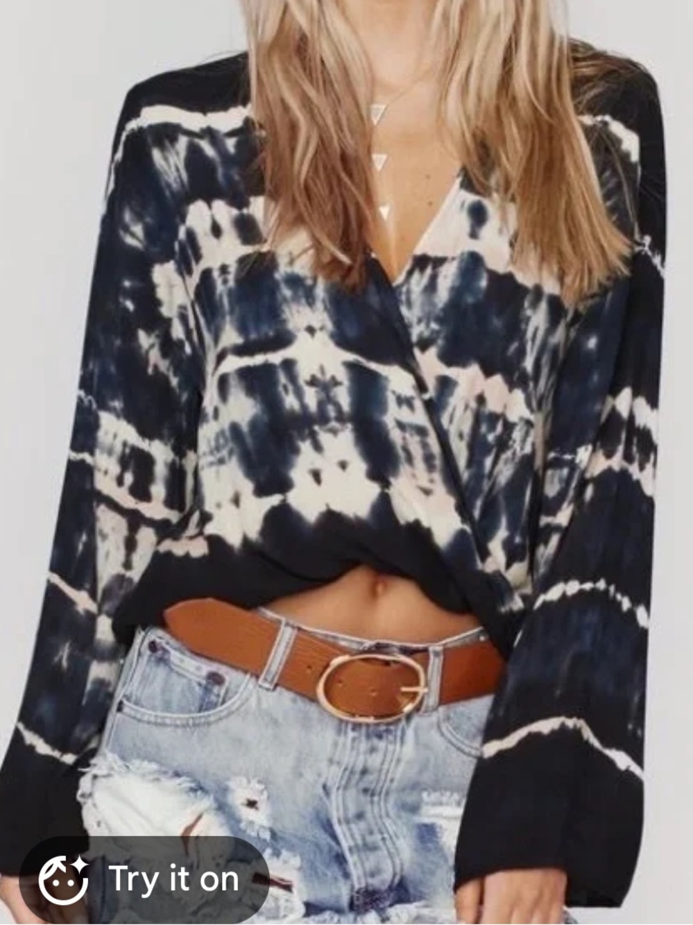 Blue Life Black and White Tie-Dye Long Sleeve Top